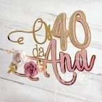 Topo de Bolo Idade e Nome com Flores de papel - Image 2