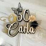 Topo de Bolo Idade e Nome com Flores de papel - Image 3