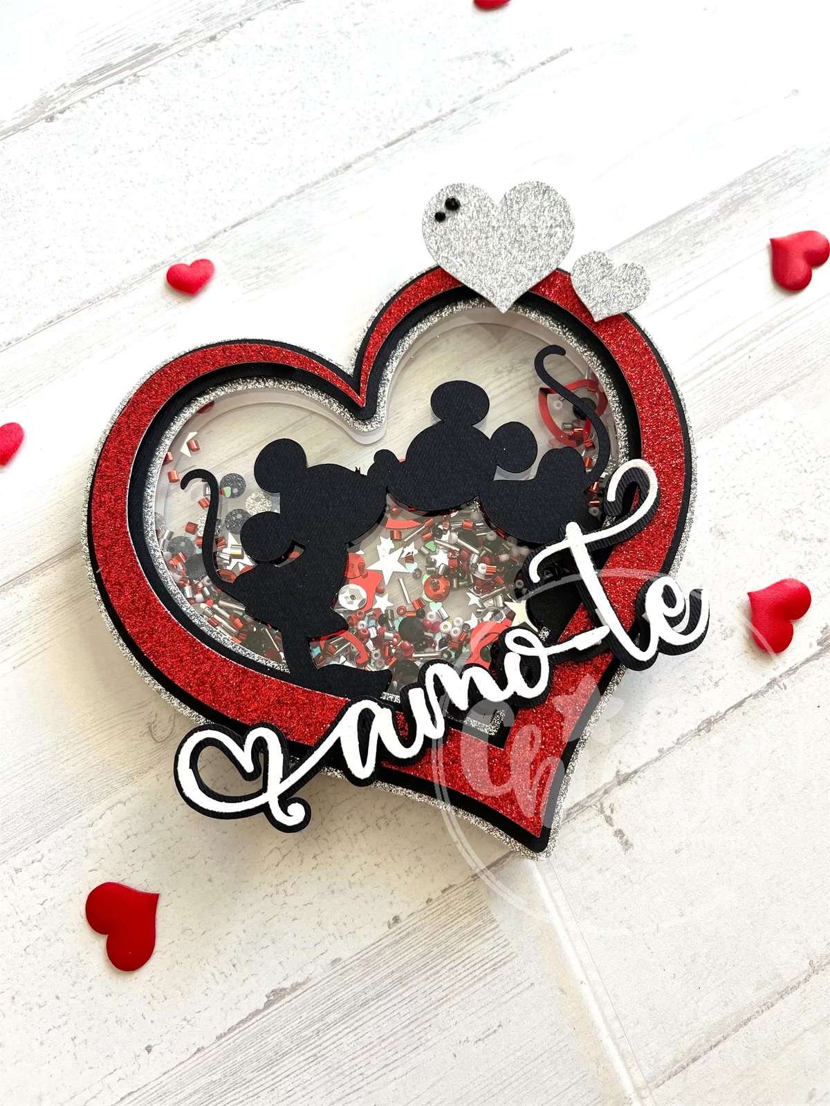 Chickit_TopodeBolo_DiaNamorados1 Topo de bolo com Shaker Dia dos Namorados Mickey & Minnie - Image 1