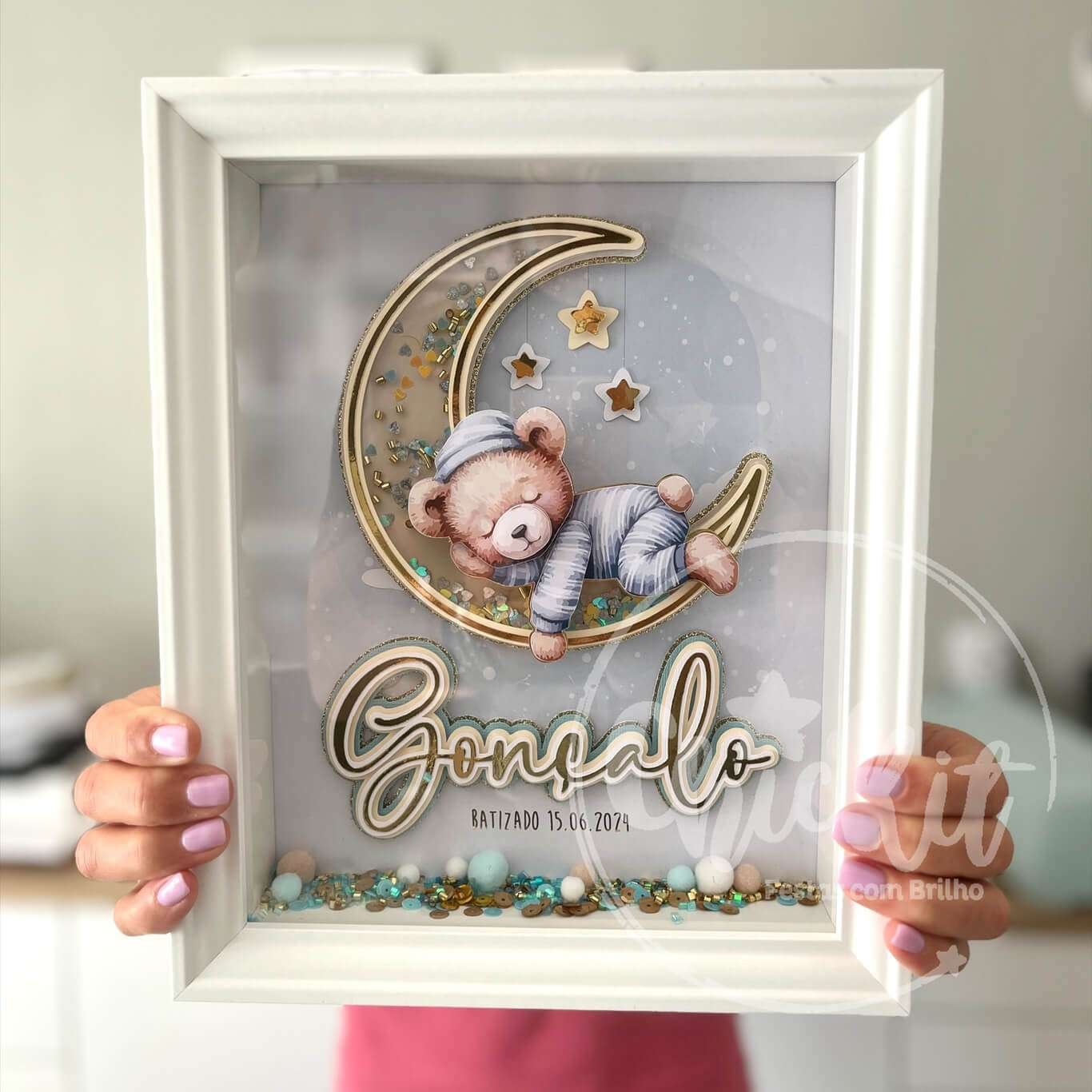 Chickit_QuadroUrsinho_07 Quadro Personalizado Bebé, Ursinho na Lua