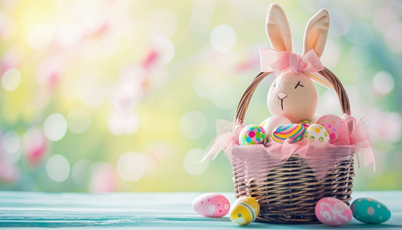 basket with easter eggs wonderful background easter