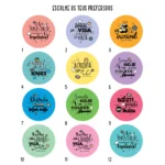 modelos de ímans e crachás motivacionais numerados para escolha