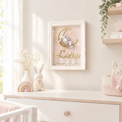 Quadro de nascimento personalizado com coelhinho