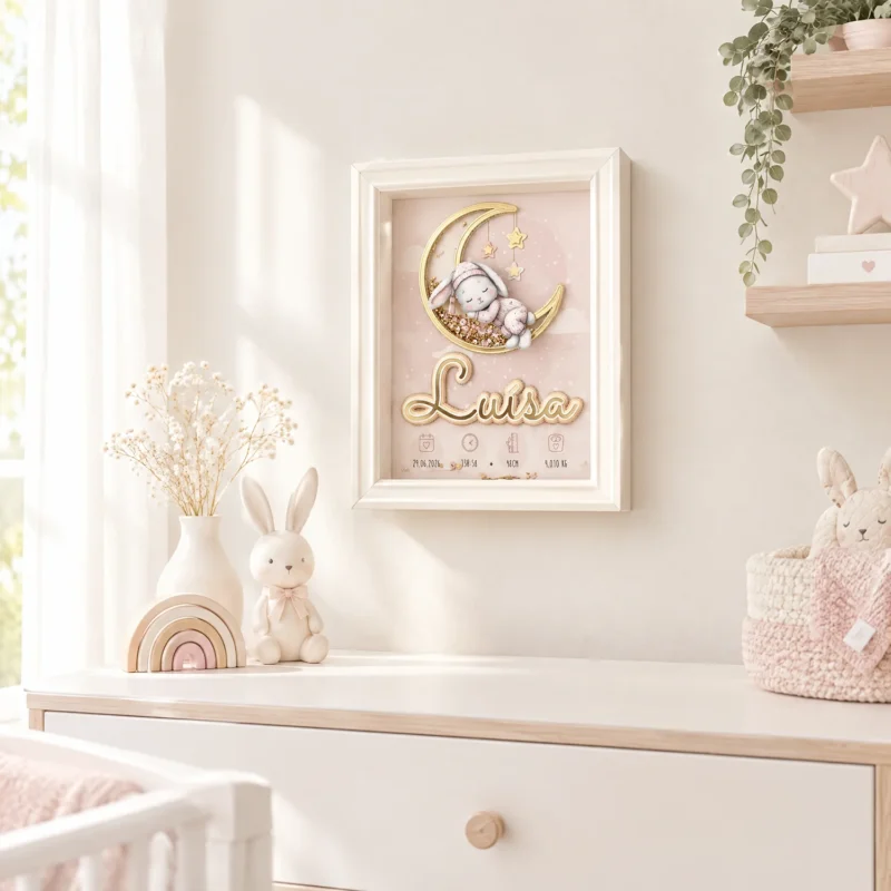 Quadro de nascimento personalizado com coelhinho