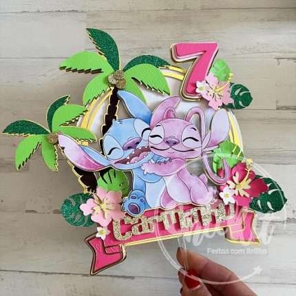 Topo de Bolo Stitch e Angel