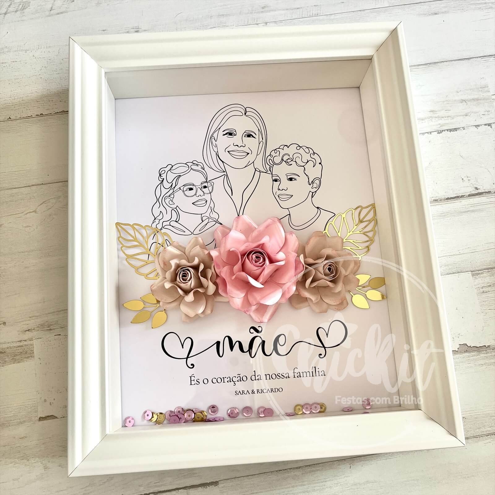 Quadro Personalizado Dia da Mãe com Ilustração e Flores 3D | Presente Único para Mãe